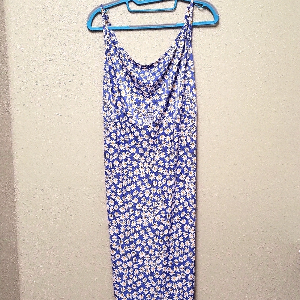 Floral blue yellow maxi dress size L